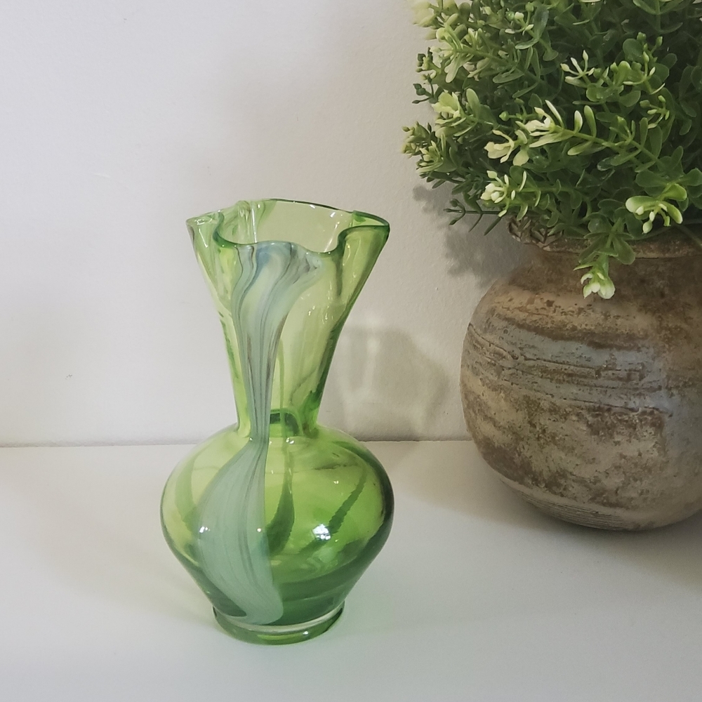 Vintage Green Glass Art Vase